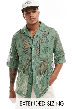 ASOS Short sleeve relaxed revere lace shirt in sage
