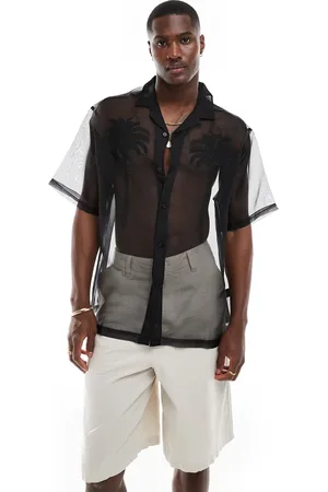 ASOS Oversized revere shirt in organza with palm tree embroidery in