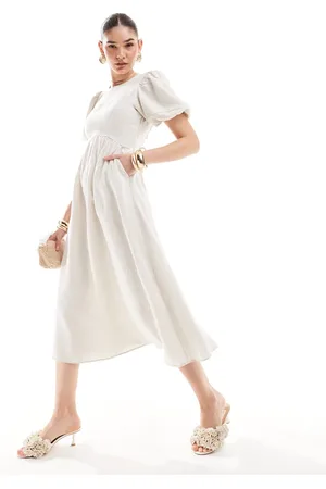 & OTHER STORIES Midi dress with volume sleeves and open back detail with tassels in off