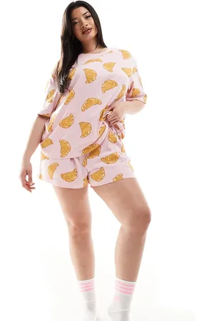 ASOS ASOS DESIGN Curve croissant oversized tee & short pyjama set in