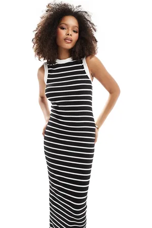 ASOS 90s ribbed built up midi tank dress in black and white stripe