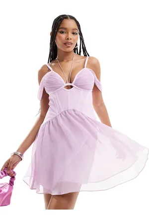 ASOS Chiffon mini dress with satin corset detail in lilac