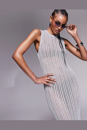ASOS Knitted column midaxi dress in metallic yarn in