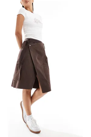 ASOS Knee skirt with pocket wrap detail in