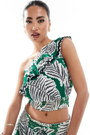 River Island Leaf print one shoulder top co-ord in