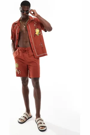 River Island Embroidered shirt co-ord in rust