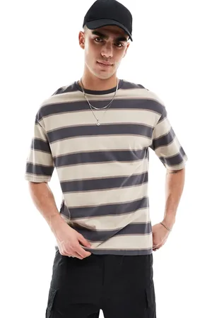 ADPT. Oversized t-shirt in washed beige stripe
