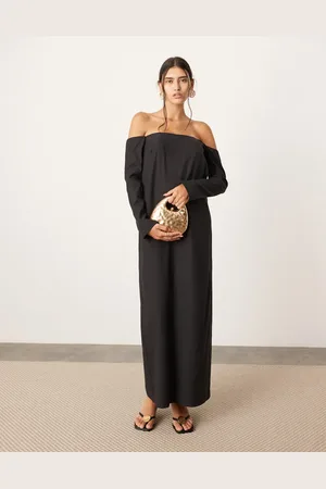 ASOS Off shoulder structured column maxi dress with pockets in
