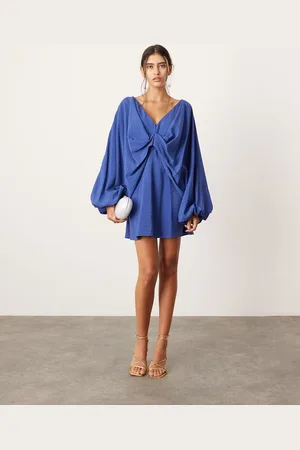 ASOS V neck drapey mini dress in blue
