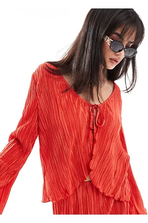 Pieces® Plisse tie front top co-ord in radiant