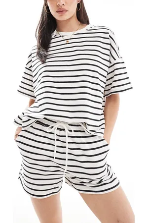 Pieces® Tie waist sweat shorts co-ord in mono stripe