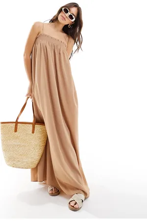 Pretty Lavish Strappy oversized midaxi dress in biscuit