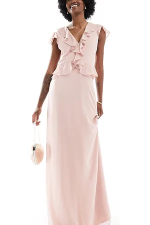 TFNC Bridesmaid chiffon maxi dress with frill detail in mauve