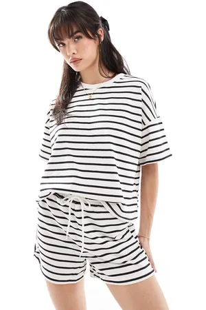 Pieces® Sweat t-shirt co-ord in mono stripe