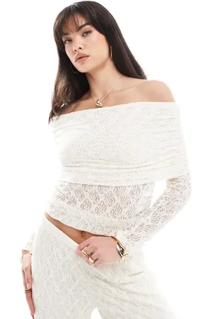 Pieces® Lace off the shoulder top co-ord in cream