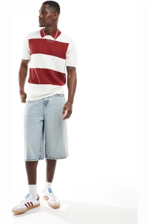 ASOS Relaxed knitted stripe polo in slubby texture in