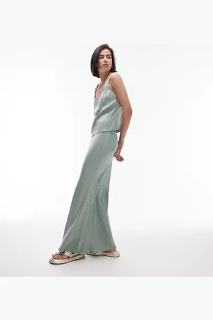 Topshop Co-ord bias maxi skirt with knicker trim detail in summer khaki