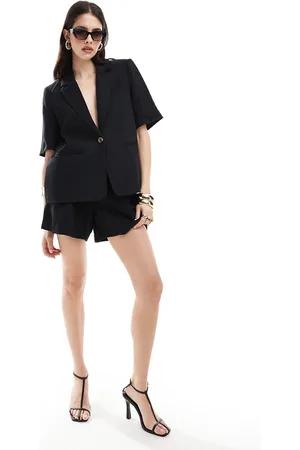 VILA Linen look pleat front short co-ord in