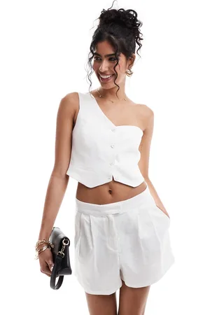 Bershka One shoulder linen waistcoat co-ord in