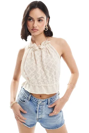 ASOS Knitted backless halter neck cami in cream