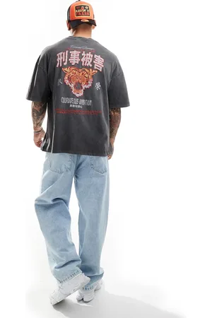 Criminal Damage Oversized graphic t-shirt with front embriodery in wash