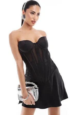 HEIRESS BEVERLY HILLS Premium satin corset bandeau mini dress with mesh inserts in