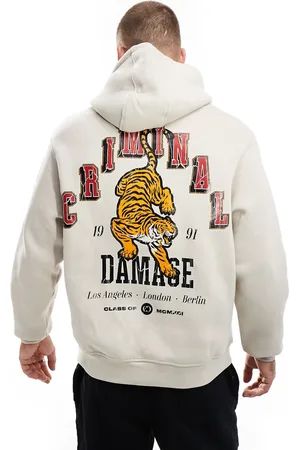Criminal Damage Hoodie with graphic print in off