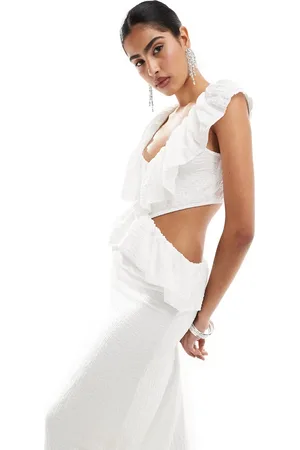 Pretty Lavish Crinkle ruffle cut-out maxi dress in cream