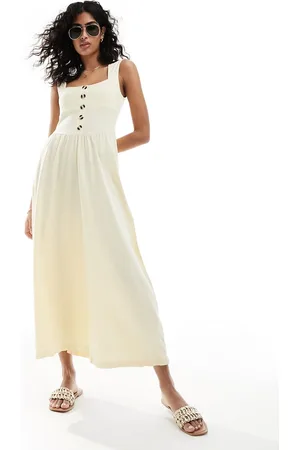 ASOS Square neck midi sundress with button detail in buttermilk
