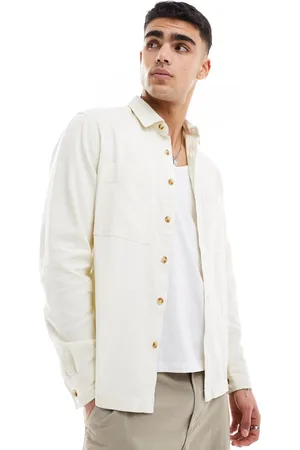 ASOS Double pocket denim overshirt in ecru overdye