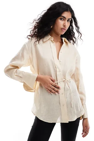 MANGO Selection linen shirt with gold bar cufflinks