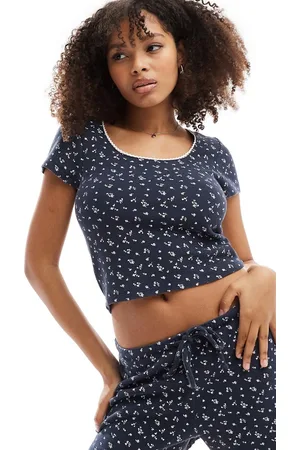 ASOS Textured square neck cap sleeve t-shirt co-ord in ditsy print