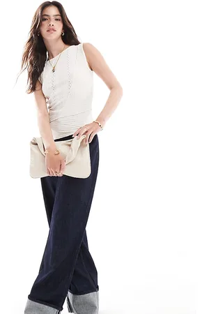 Miss Selfridge Mixed texture sleeveless top in stone