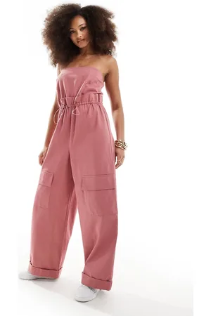 ASOS Bandeau paper bag waist utility jumpsuit in dusky