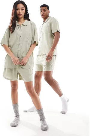 Calvin Klein Woven sleep shirt and short set in beige
