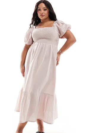 Esmée Esmee Exclusive Curve puff sleeve ruched maxi dress in oat