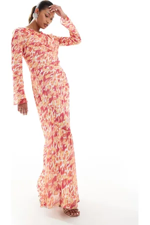 DASKA Cowl neck chiffon maxi dress in pink animal print