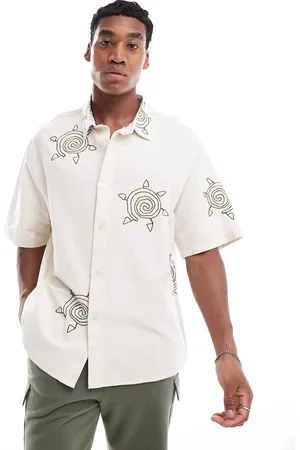 Bershka Boxy fit embroidered shirt in ecru