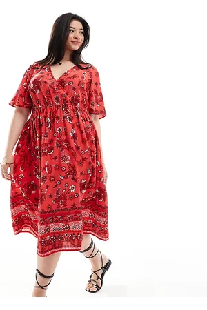 Yours Puff sleeve floral maxi dress in red floral