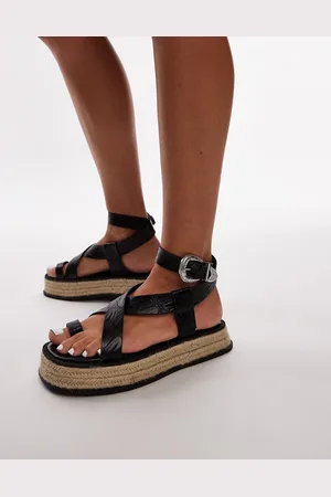 Topshop Jackson strappy espadrille sandal with toe loop in croc