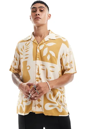 JACK & JONES Oversized revere collar floral printed shirt in mustard