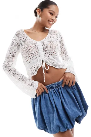 Pieces® Crochet ruched front top in