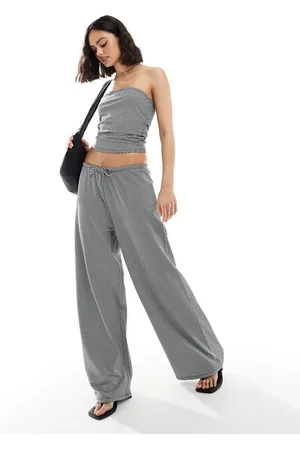 ONLY Extra wide leg stripe trousers co-ord in black and