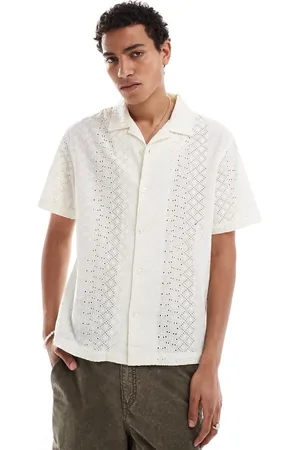 Guess Short sleeve revere collared eyelet shirt in off