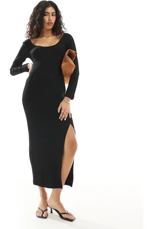 Closet Ribbed bodycon maxi dress with side split in
