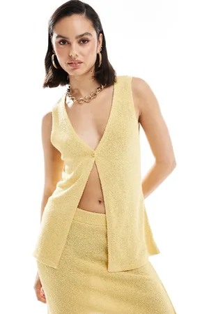 ASOS Knitted longline waistcoat in textured yarn co-ord in lemon
