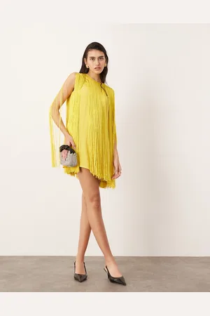 ASOS Ultimate fringe trapeze mini dress in yellow