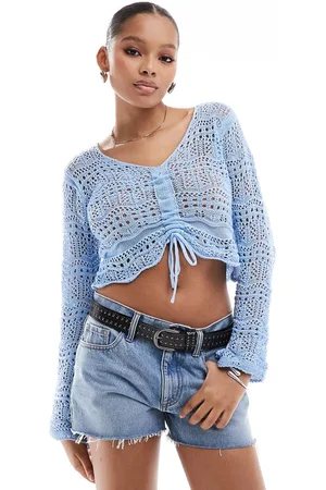 Pieces® Crochet ruched front top in