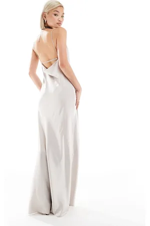 Weekday Lava satin midi slip dress with seam detail in stone