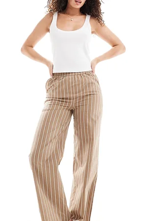 Luna Oversized cotton wide leg stripe pyjama bottoms in beige